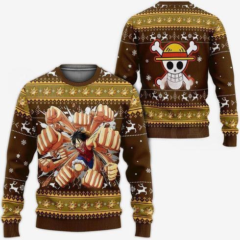 Divesart - Luffy Gomu Gomu Ugly Sweater Xmas One Piece Anime Chrismast