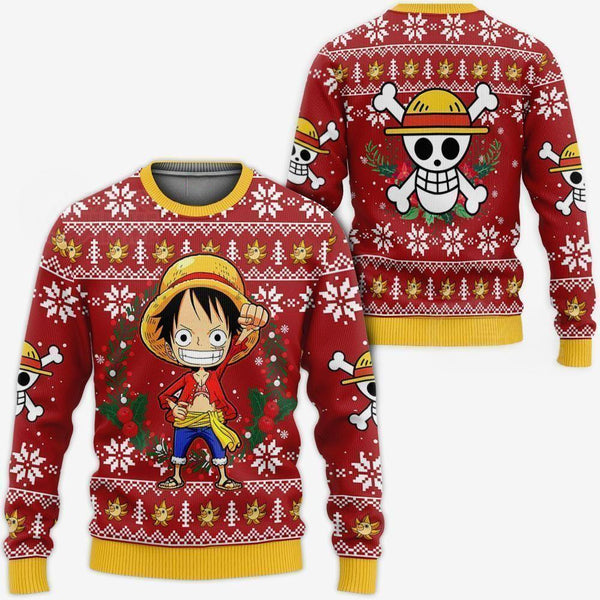 Divesart - Luffy Ugly Christmas Sweater and Hoodie One Piece Anime Xmas