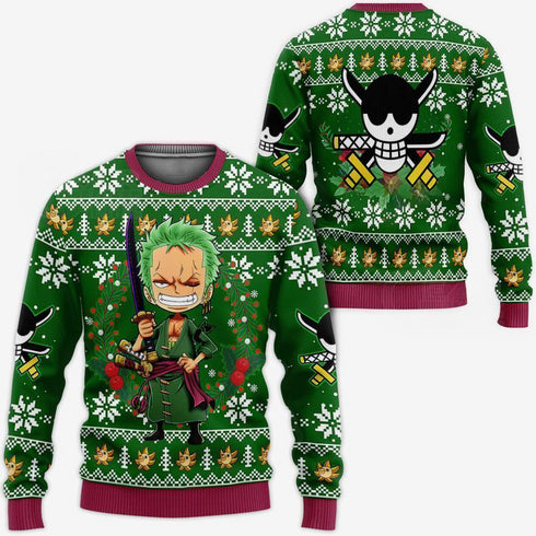 Divesart - Happy Zoro Ugly Christmas Sweater and Hoodie One Piece Anime Xmas