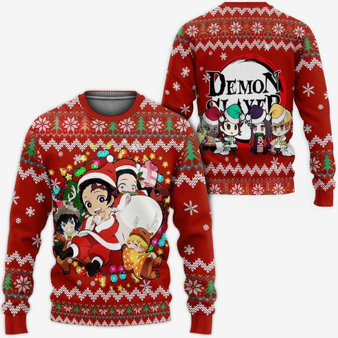 Divesart - Demon Slayer Ugly Christmas Sweater and Hoodie Kimetsu No Yaiba Xmas Gift
