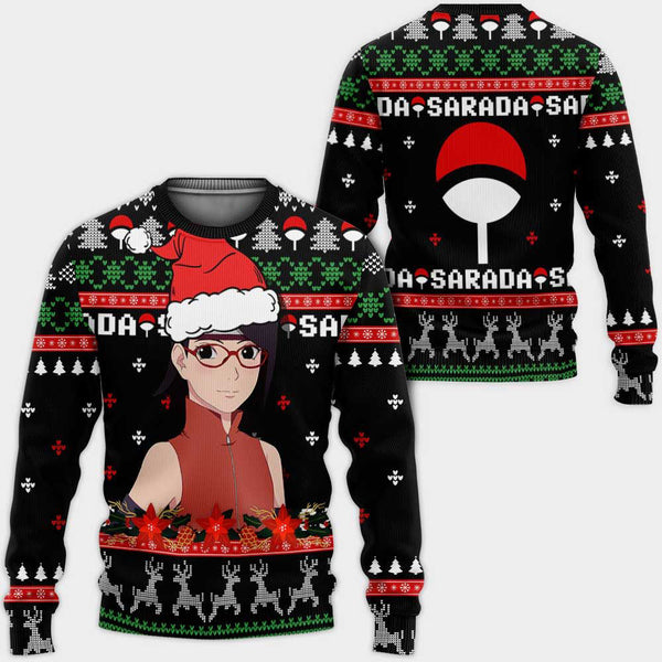 Divesart - Sarada Uchiha Ugly Christmas Sweater and Hoodie Custom Boruto Anime Xmas Gifts