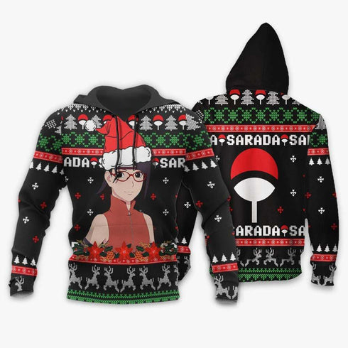 Divesart - Sarada Uchiha Ugly Christmas Sweater and Hoodie Custom Boruto Anime Xmas Gifts