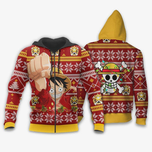 Divesart - Monkey Luffy Ugly Christmas Sweater and Hoodie Custom One Piece Anime Xmas Gifts