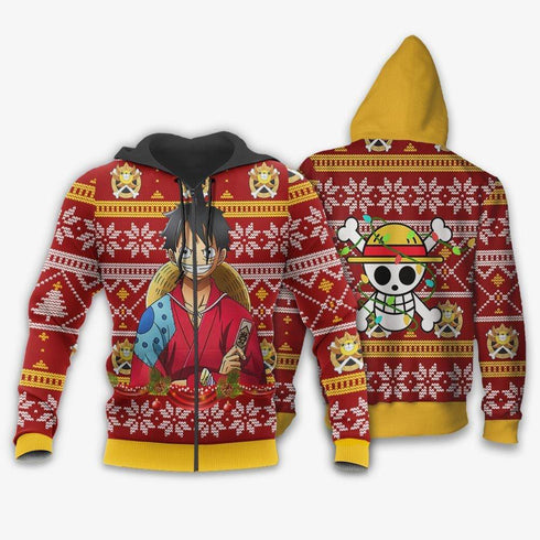 Divesart - Luffy Ugly Christmas Sweater and Hoodie Custom Wano One Piece Anime Xmas Gifts