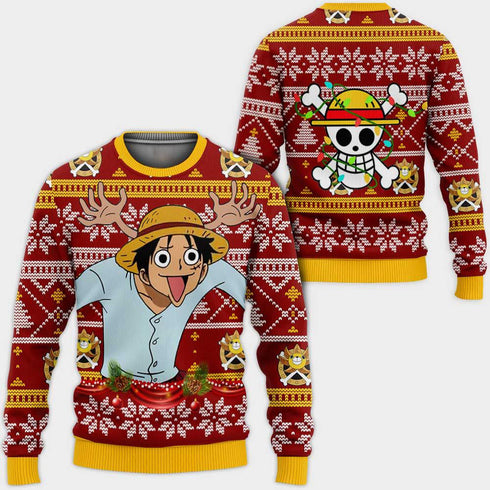 Divesart - Reindeer Luffy Ugly Christmas Sweater and Hoodie Custom One Piece Anime Xmas Gifts