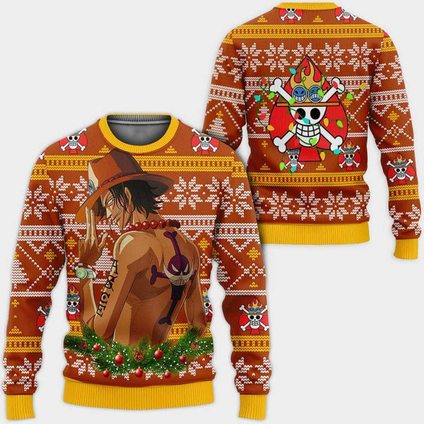 Divesart - Portgas Ace Ugly Christmas Sweater and Hoodie Custom One Piece Anime Xmas Gifts