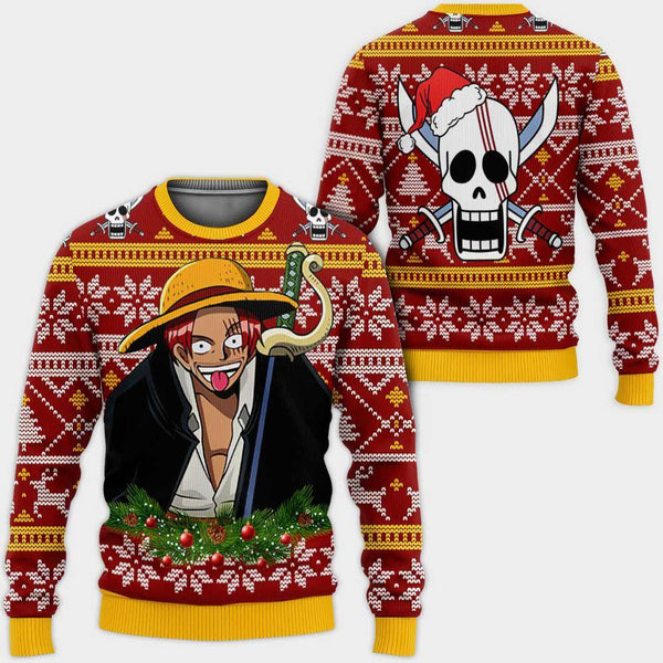 Divesart - Red Hair Shanks Ugly Christmas Sweater and Hoodie Custom One Piece Anime Xmas Gifts