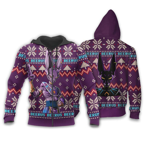 Divesart - Beerus Ugly Christmas Sweater and Hoodie Custom Anime DB Xmas Gifts