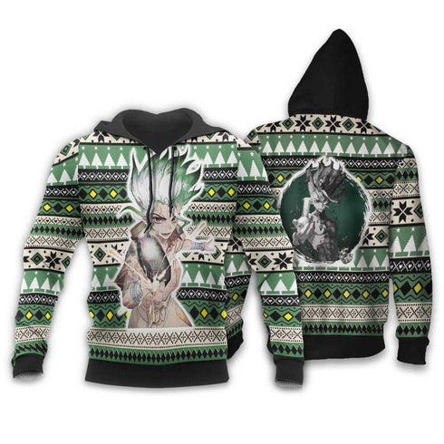 Divesart - Senku Ishigami Ugly Christmas Sweater and Hoodie Custom Anime Dr Stone Xmas Gifts
