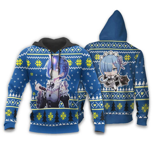 Divesart - Re Zero Rem Ugly Christmas Sweater and Hoodie Custom Anime Xmas Gifts