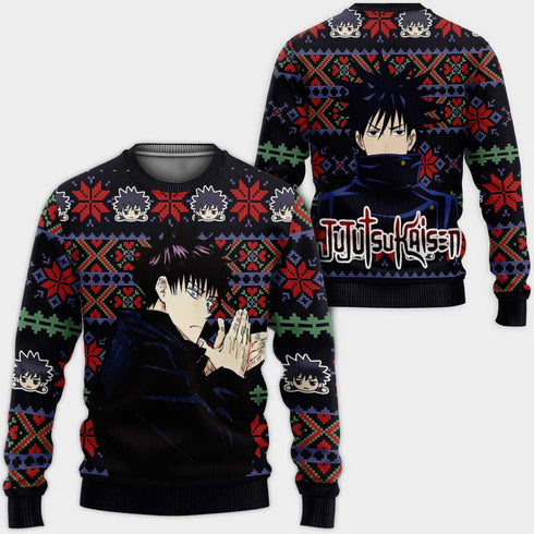 Divesart - Megumi Fushiguro Ugly Christmas Sweater and Hoodie Custom Anime Jujutsu Kaisen Xmas Gifts