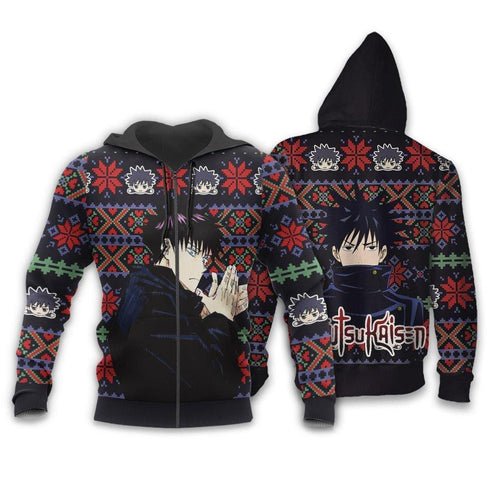 Divesart - Megumi Fushiguro Ugly Christmas Sweater and Hoodie Custom Anime Jujutsu Kaisen Xmas Gifts