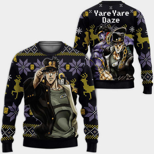 Divesart - Jotaro Kujo Ugly Christmas Sweater and Hoodie Yare Yare Daze Custom JoJo's Anime Xmas Gifts