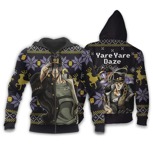Divesart - Jotaro Kujo Ugly Christmas Sweater and Hoodie Yare Yare Daze Custom JoJo's Anime Xmas Gifts