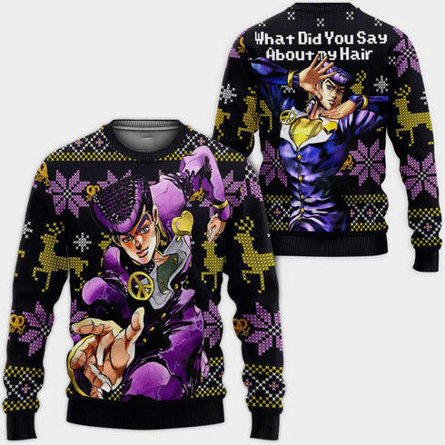 Divesart - Josuke Higashikata Ugly Christmas Sweater and Hoodie Custom Anime Jojo's Bizzare Adventure Xmas Gifts