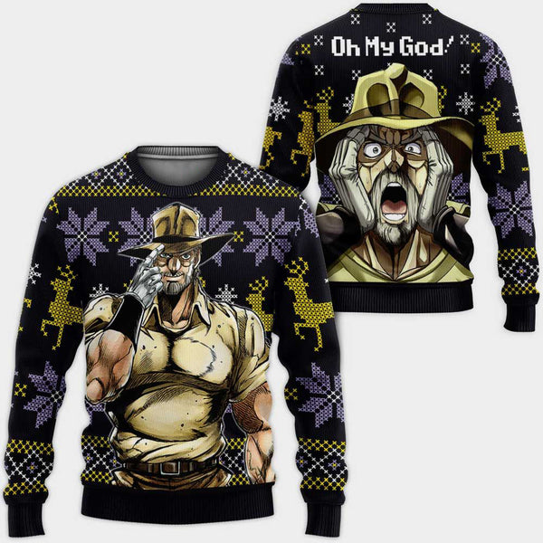 Divesart - Joseph Joestar Ugly Christmas Sweater and Hoodie Custom Anime Jojo's Bizzare Adventure Xmas Gifts