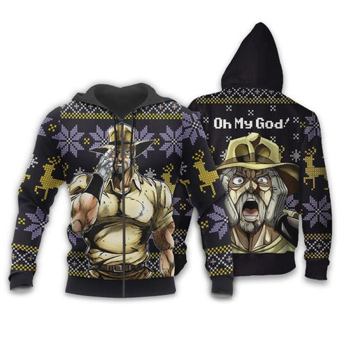 Divesart - Joseph Joestar Ugly Christmas Sweater and Hoodie Custom Anime Jojo's Bizzare Adventure Xmas Gifts