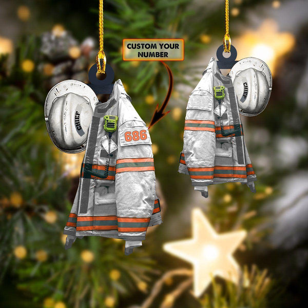 giftngon - Personalized Firefighter Chief WHITE SET | Christmas Custom Shaped Ornament | Custom Number