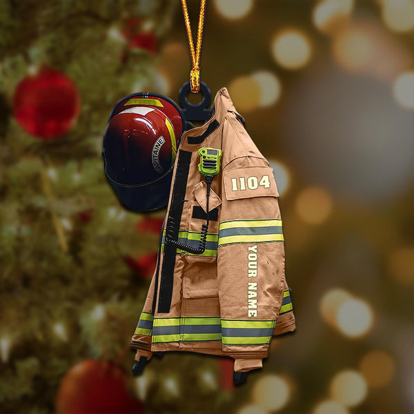 giftngon - Personalized Brown Firefighter CAPITAINE Ornament, Custom Name & Number