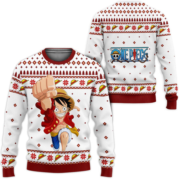 Divesart - Luffy Anime Ugly Christmas Sweater and Hoodie Custom One Piece Anime Xmas Gifts