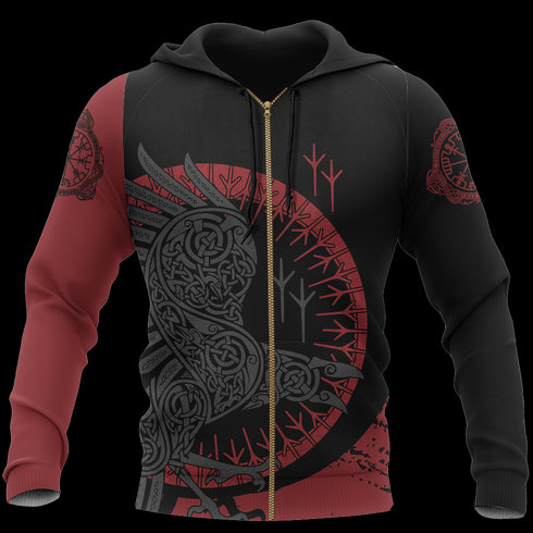 Viking Raven Zip Hoodie - OwlsMatrix HOOD01NGA170521