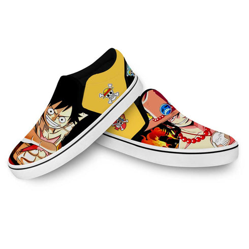 Portgas Ace and Luffy Slip On Sneakers Custom Anime OP Shoes