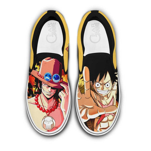 Portgas Ace and Luffy Slip On Sneakers Custom Anime OP Shoes