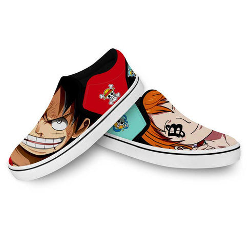 Nami and Luffy Slip On Sneakers Custom Anime OP Shoes