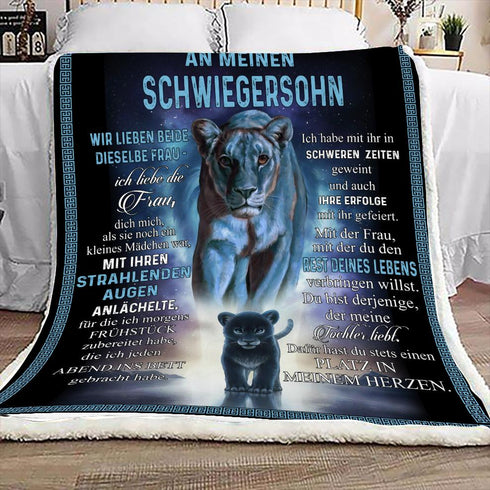 "An meinen Schwiegersohn" Decke - Löwe und Junglöwe
