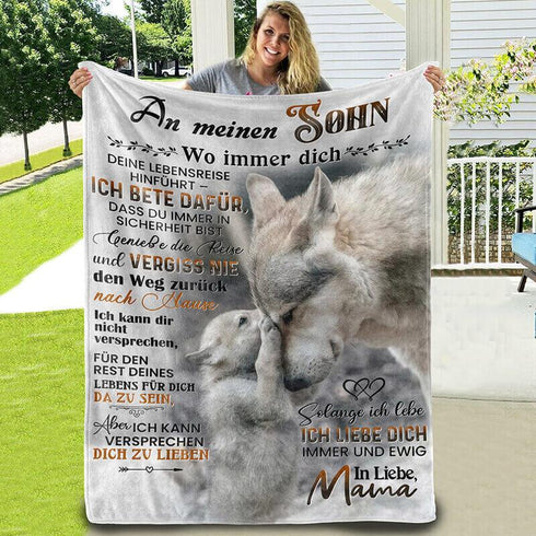 Divesart - Decke von Mutter zu Sohn - "Flauschiger kleiner Wolf"