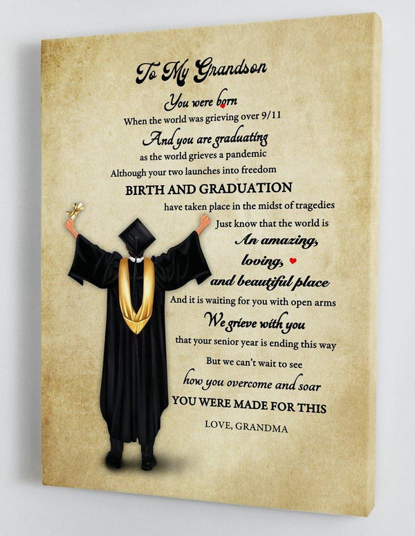 To My Grandson Senior 2021 - From Grandma - Graduation Framed Canvas Gift GMS007 - DivesArt LLC